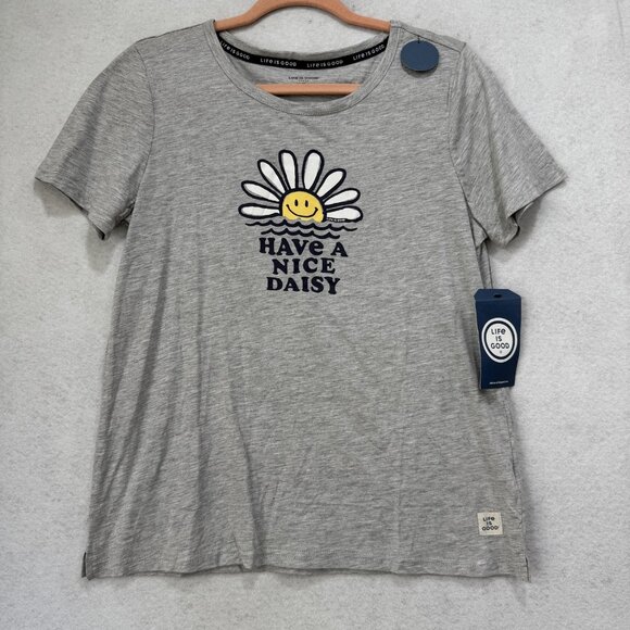 Life Is Good Shirt Womens Medium Heather Gray Sleep Have A Nice Daisy Graphic - Picture 1 of 10